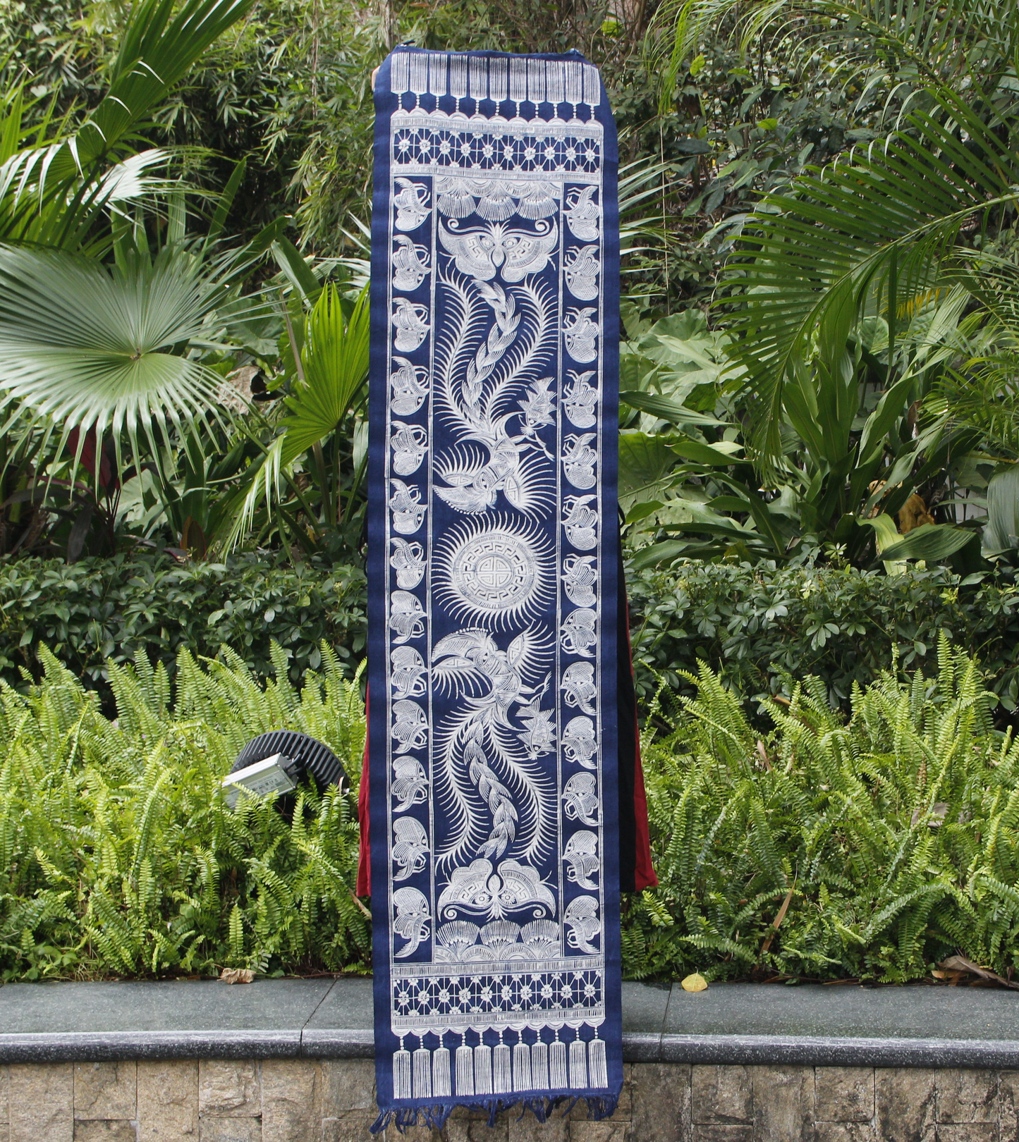 Miao ethnic handmade batik natural indigo dye table flag/wall retro decoration 15.75 * 66.93 inches