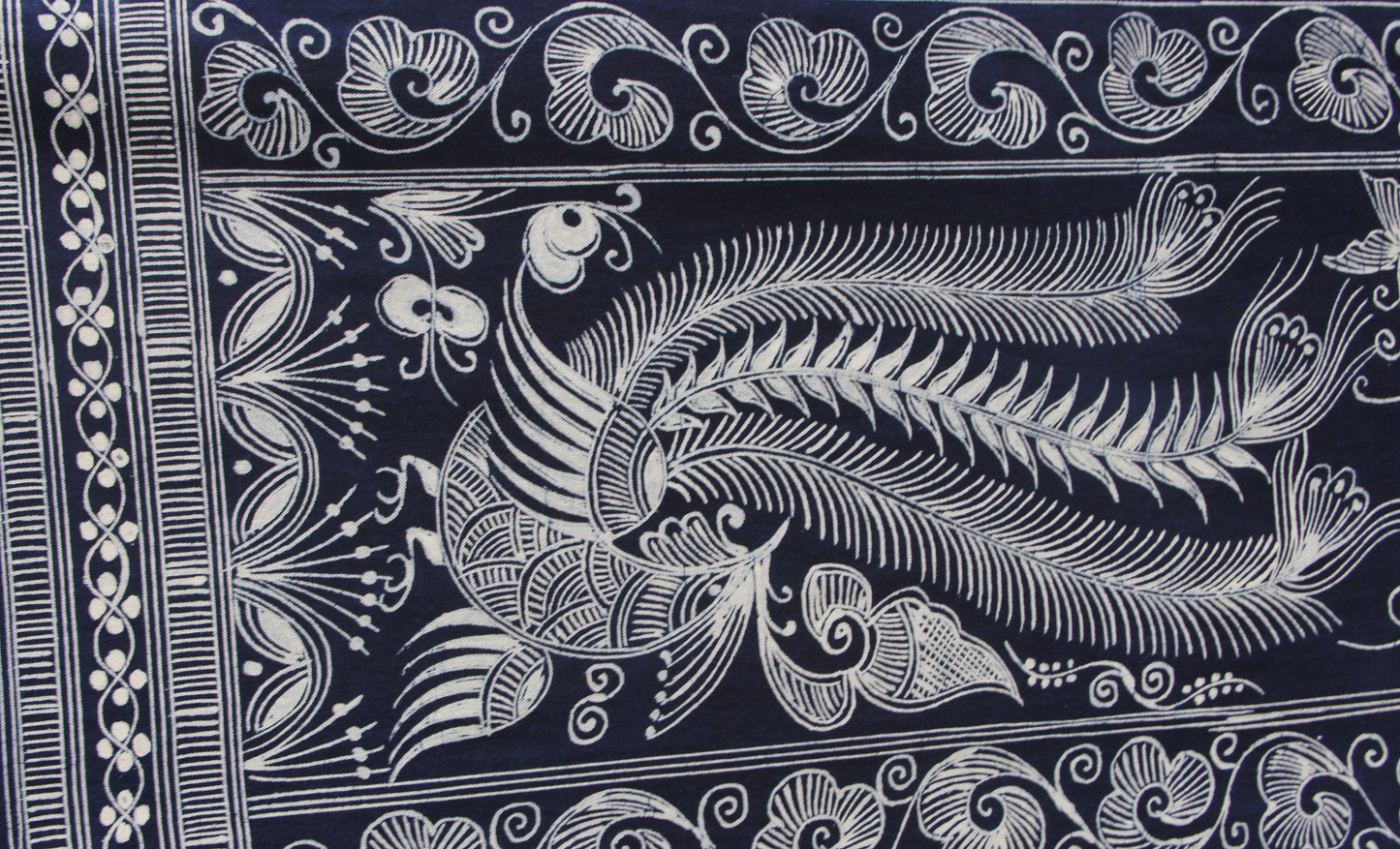 Miao ethnic handmade batik natural indigo dye table flag/wall retro decoration 15.75 * 66.93 inches