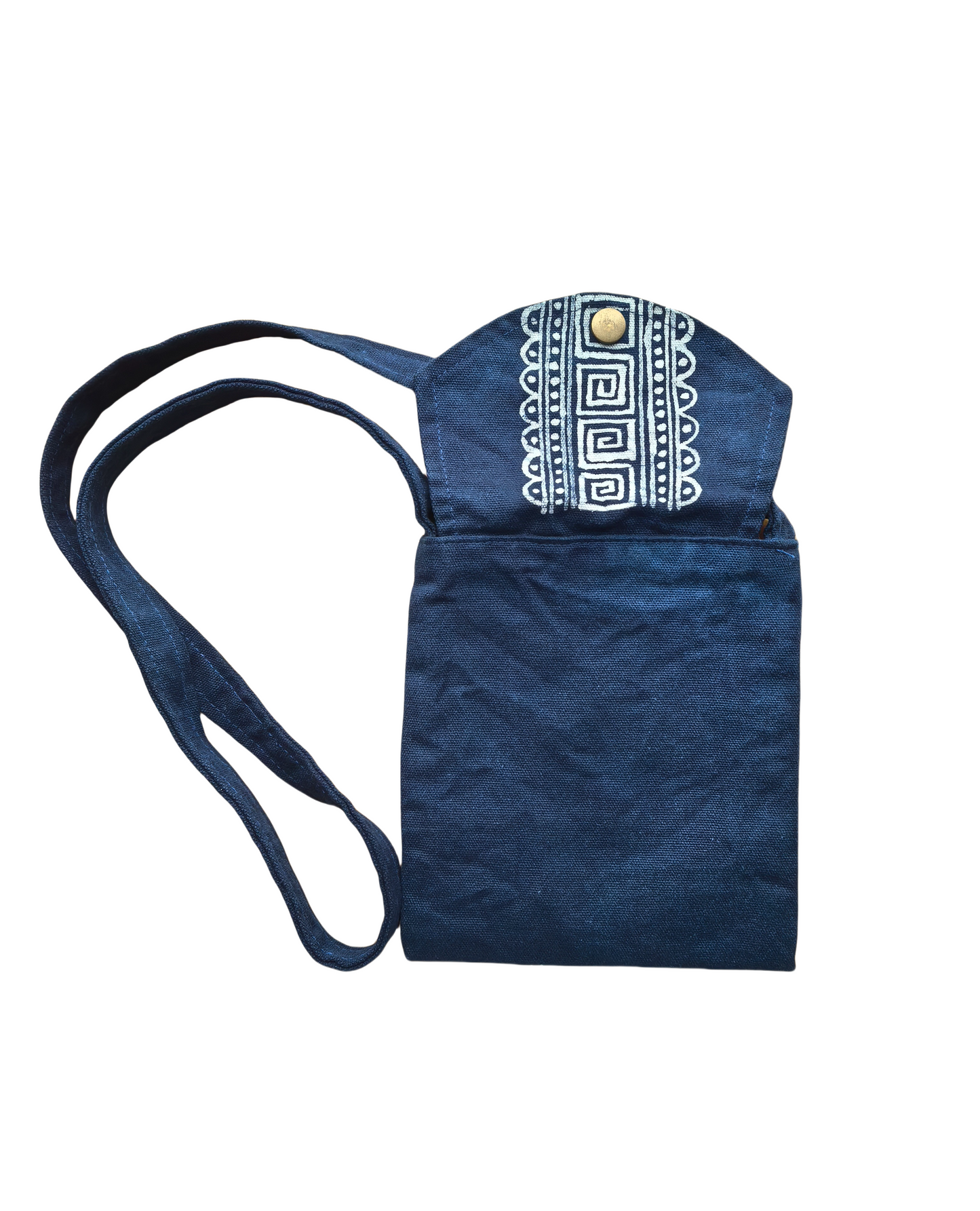 Sac bandoulière Miao fait main en batik, sac à bandoulière en coton naturel, sac teint indigo, sac Shibori, sac bohème avec rabat et boucle dissimulée 7,87 x 6,69 pouces