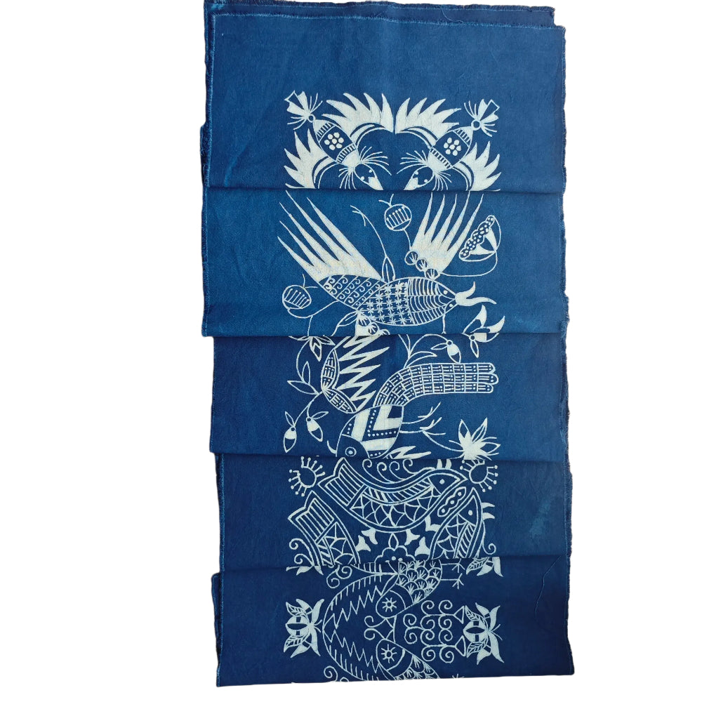 Décoration murale en batik indigo fait main, coton naturel, 44 x 44 cm (cadre non inclus)