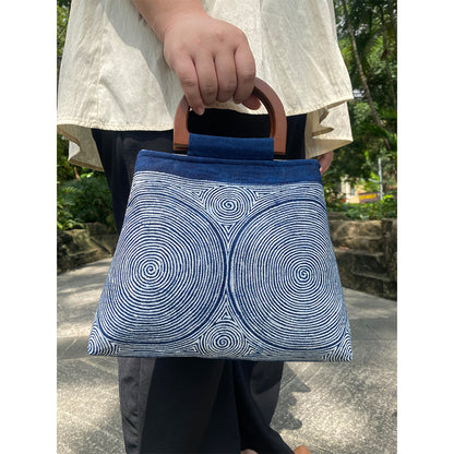 Handmade batik commuting wooden handle handbag for women