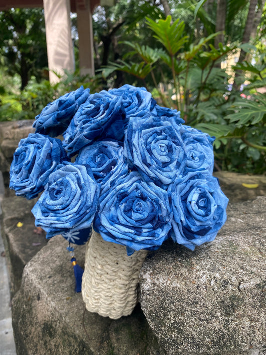 Tie-Dye Handmade Fabric Blue Roses, Fabric Flowers, Home Decor Flowers, Wedding Decoration, Mother's Day Gifts, Christmas Flower Gifts, Handmade Birthday Gifts (1 Tie-Dye Rose)