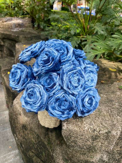 Tie-Dye Handmade Fabric Blue Roses, Fabric Flowers, Home Decor Flowers, Wedding Decoration, Mother's Day Gifts, Christmas Flower Gifts, Handmade Birthday Gifts (1 Tie-Dye Rose)
