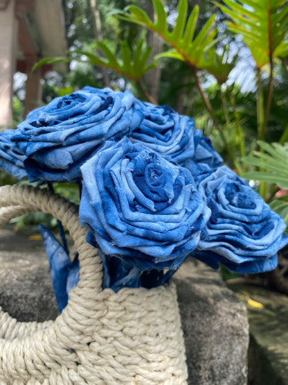 Tie-Dye Handmade Fabric Blue Roses, Fabric Flowers, Home Decor Flowers, Wedding Decoration, Mother's Day Gifts, Christmas Flower Gifts, Handmade Birthday Gifts (1 Tie-Dye Rose)