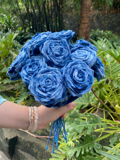 Tie-Dye Handmade Fabric Blue Roses, Fabric Flowers, Home Decor Flowers, Wedding Decoration, Mother's Day Gifts, Christmas Flower Gifts, Handmade Birthday Gifts (1 Tie-Dye Rose)