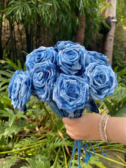 Tie-Dye Handmade Fabric Blue Roses, Fabric Flowers, Home Decor Flowers, Wedding Decoration, Mother's Day Gifts, Christmas Flower Gifts, Handmade Birthday Gifts (1 Tie-Dye Rose)