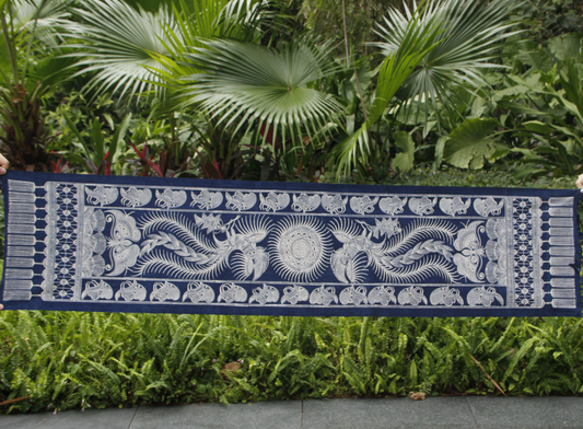 Miao ethnic handmade batik natural indigo dye table flag/wall retro decoration 15.75 * 66.93 inches
