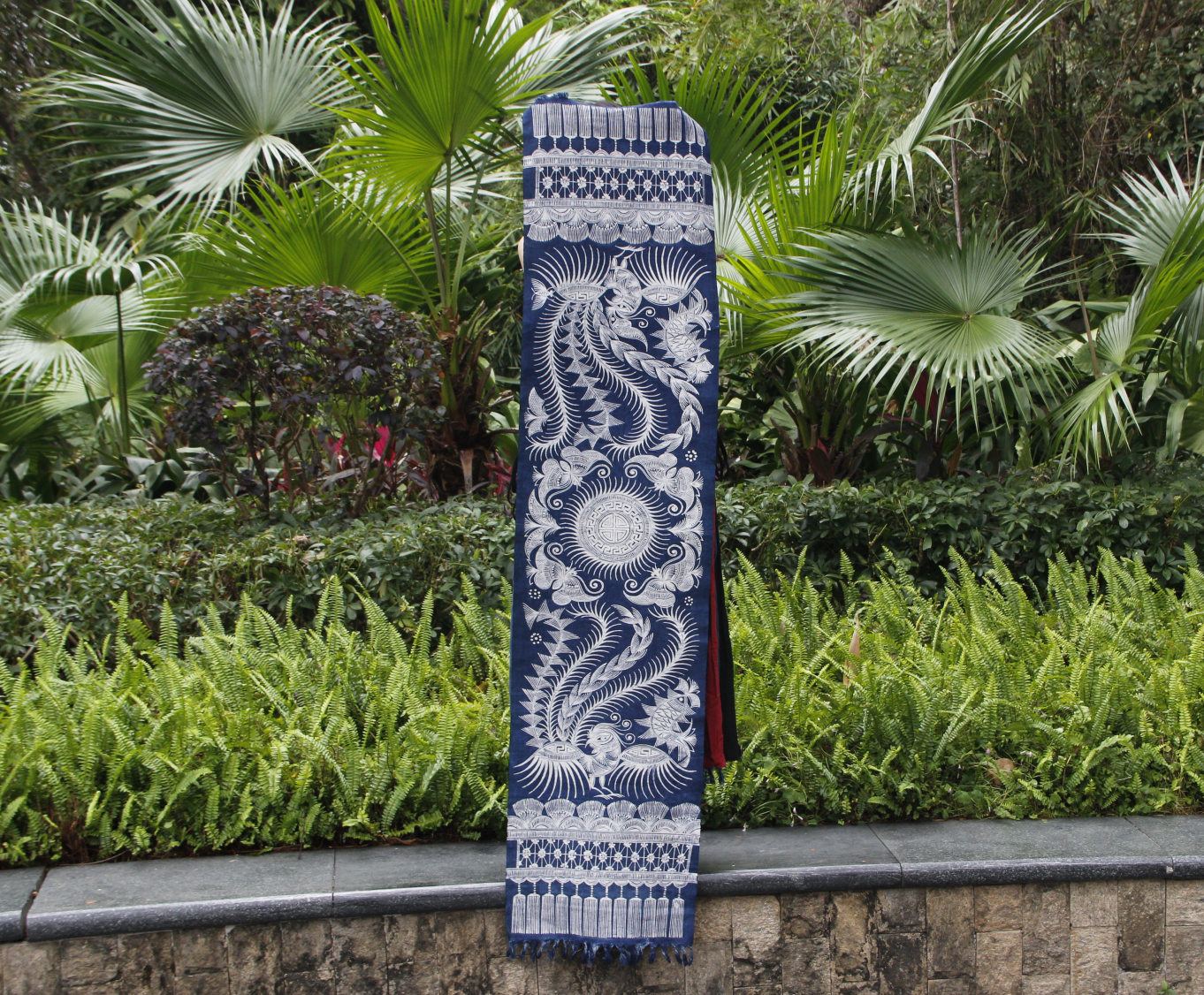 Miao ethnic handmade batik natural indigo dye table flag/wall retro decoration 15.75 * 66.93 inches
