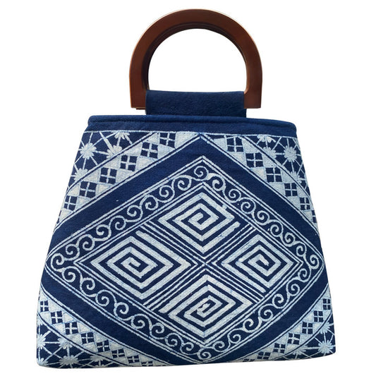 Handmade batik commuting wooden handle handbag for women