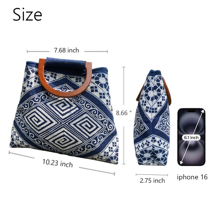 Handmade batik commuting wooden handle handbag for women